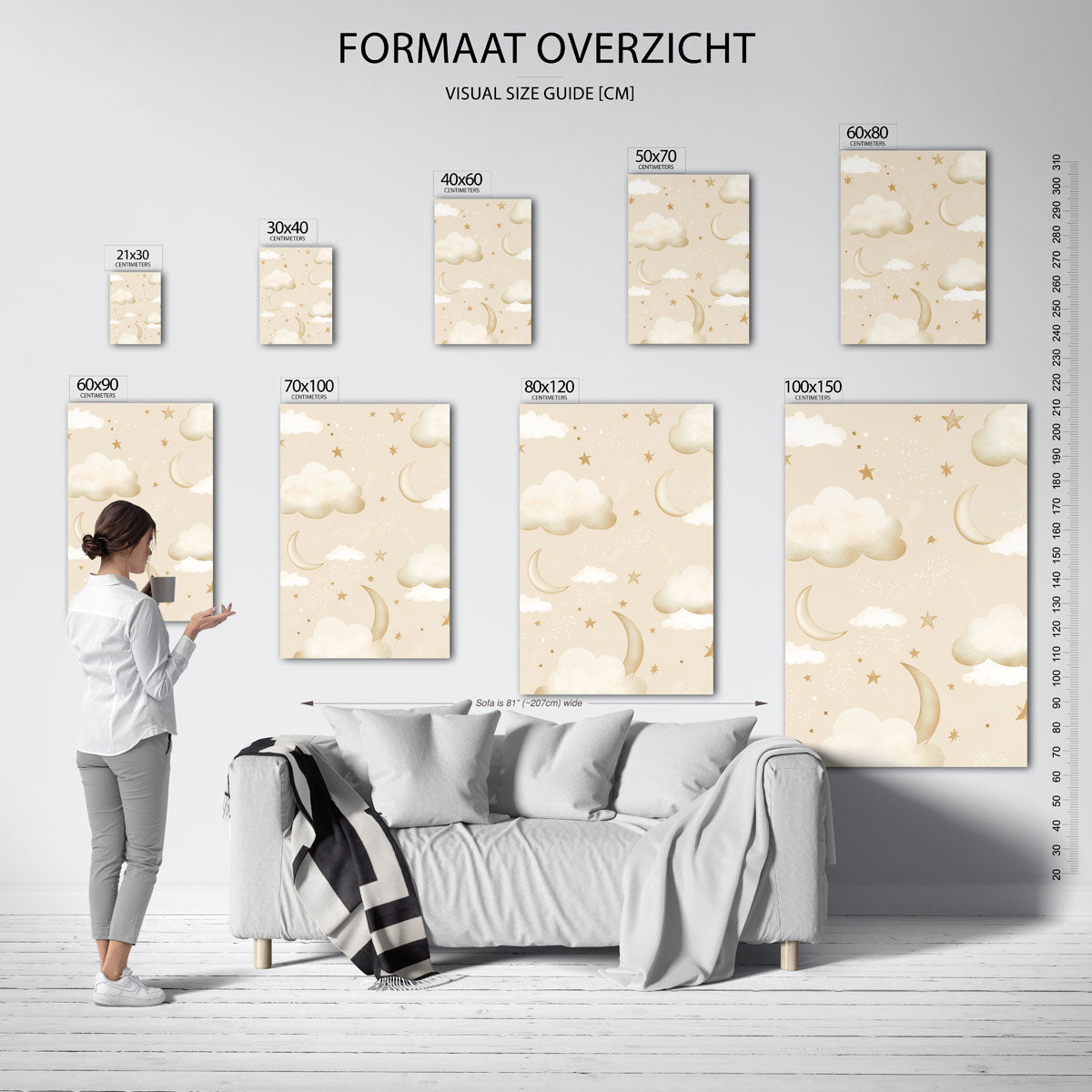 Wolken en sterren – staande muurposter voor de kinderkamer