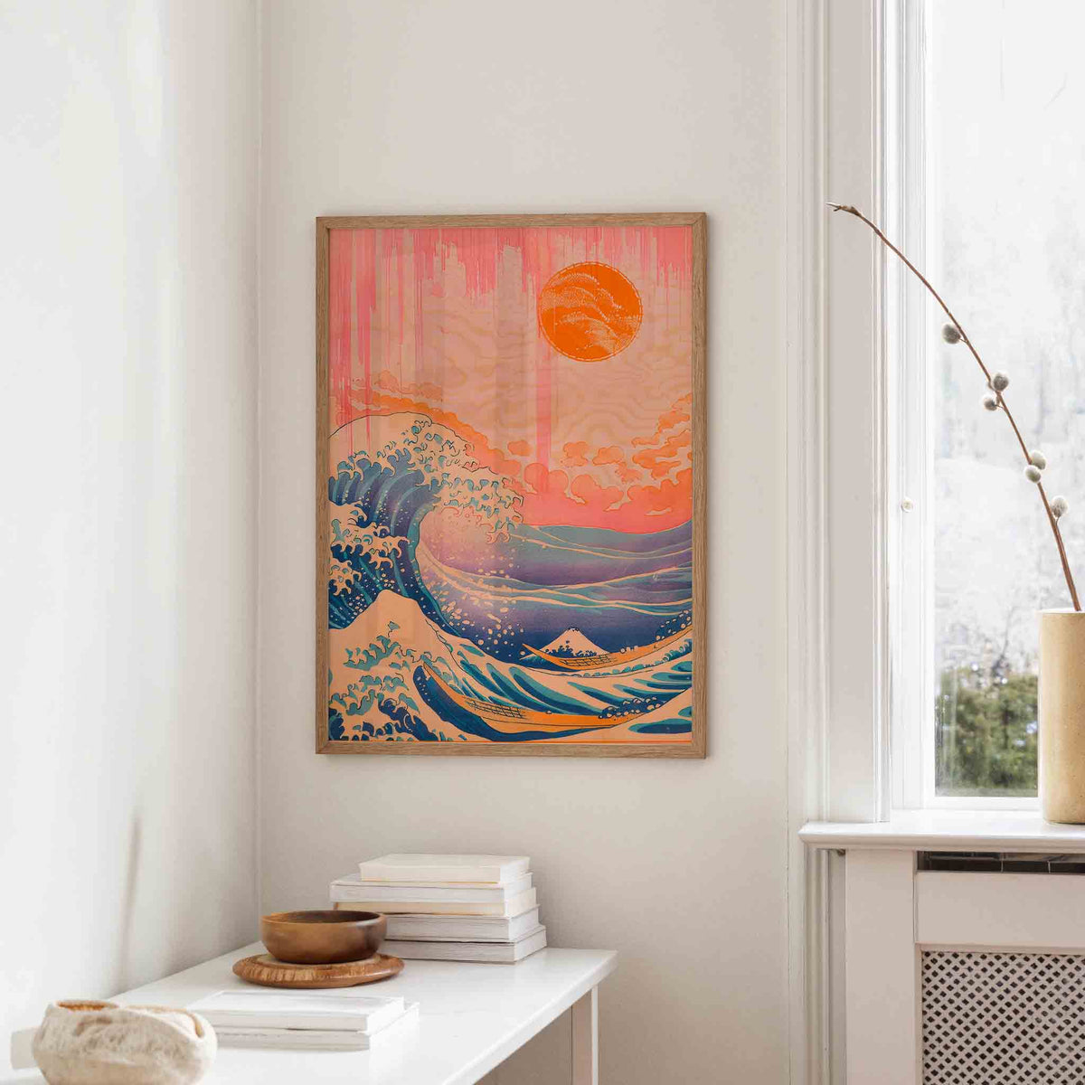Golven en zon – staande design wanddecoratie van WallArtistic