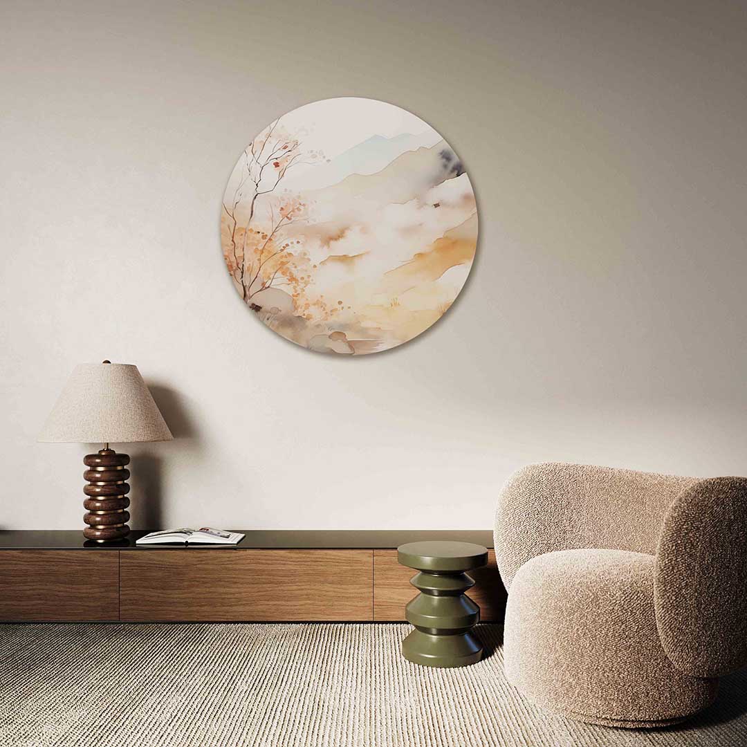 Landschap met boom – Pop Art muurcirkel als ronde wanddecoratie