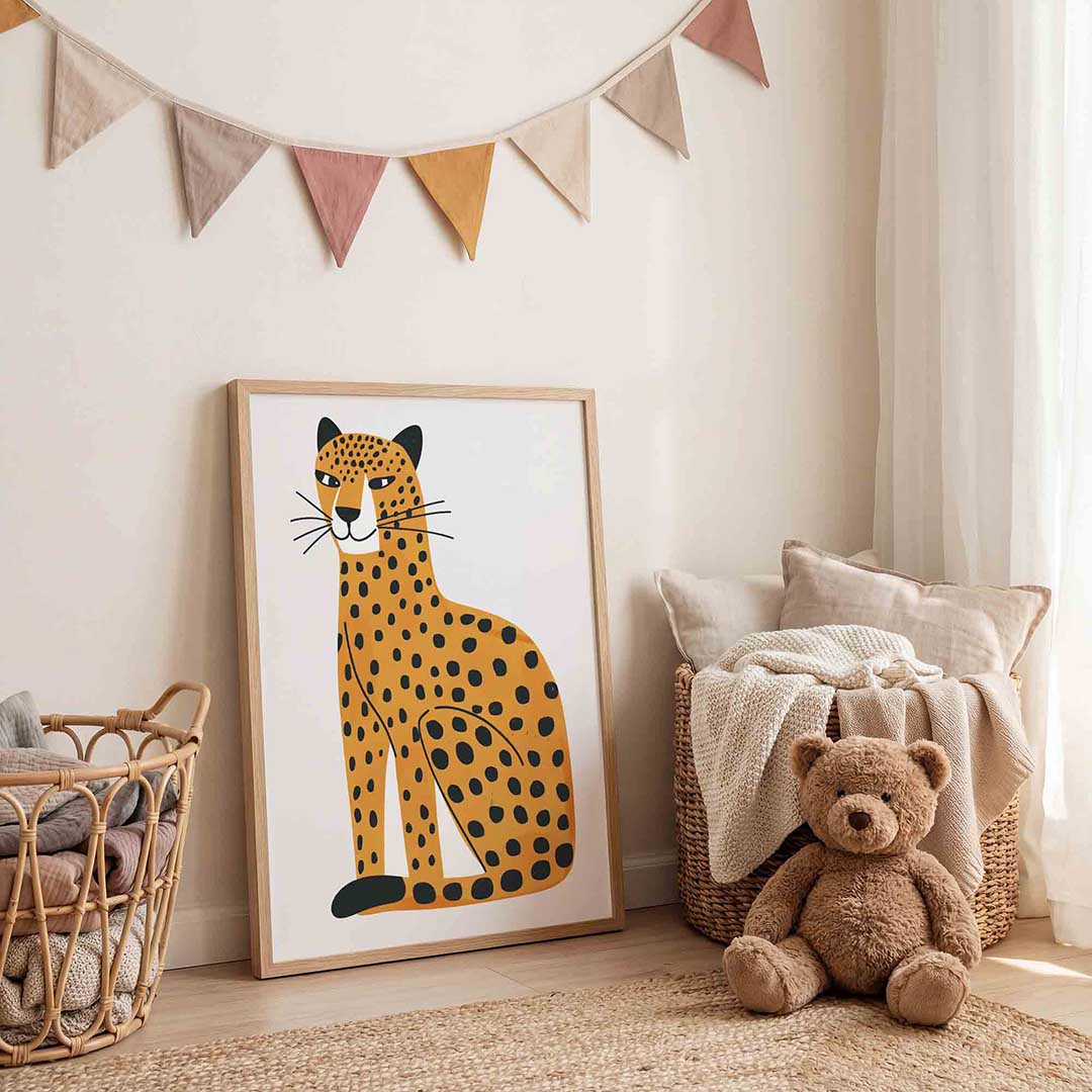 Luipaard illustratie – speelse wandkunst als portret kinderposter