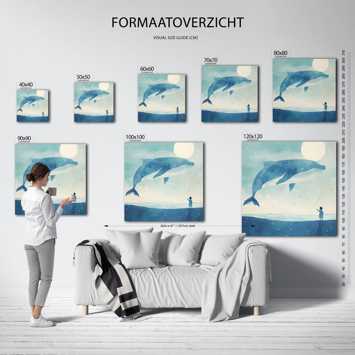 Walvis en kind – vierkante muurposter voor de kinderkamer