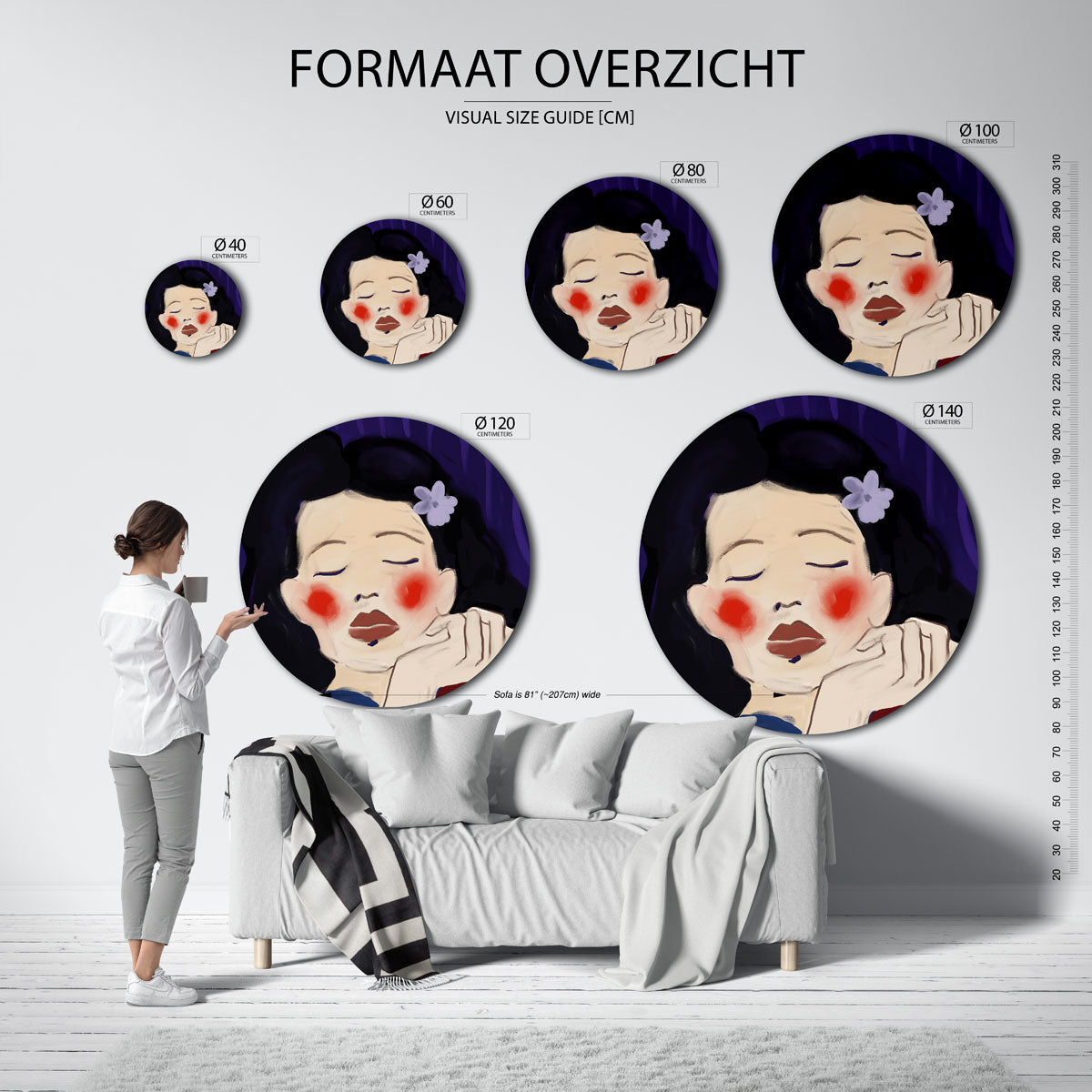 Vrouw met bloem – abstracte wandkunst met textuur als muurcirkel