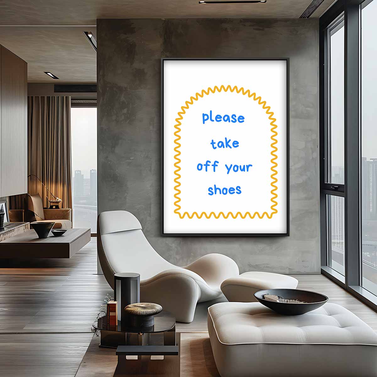 Welkomstteken "Please Take Off Your Shoes – plexiglas wanddecoratie in portret formaat
