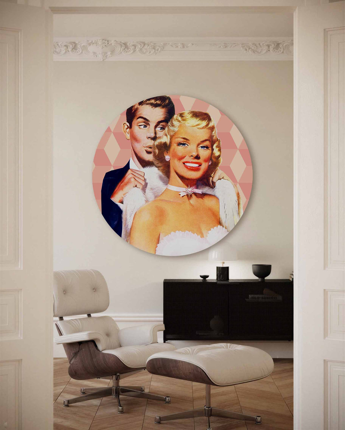 Retro koppel – kleurrijke Pop Art muurcirkel voor aan de muur