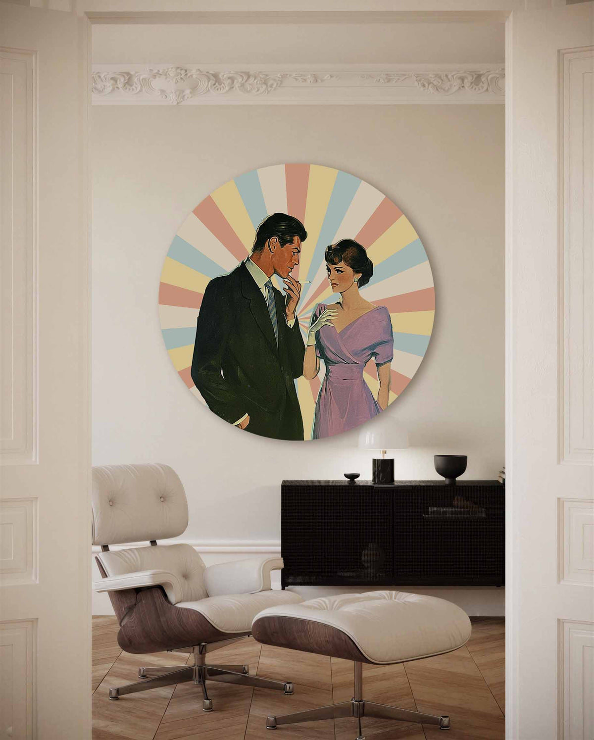 Stijlvol paar – kleurrijke Pop Art muurcirkel voor aan de muur