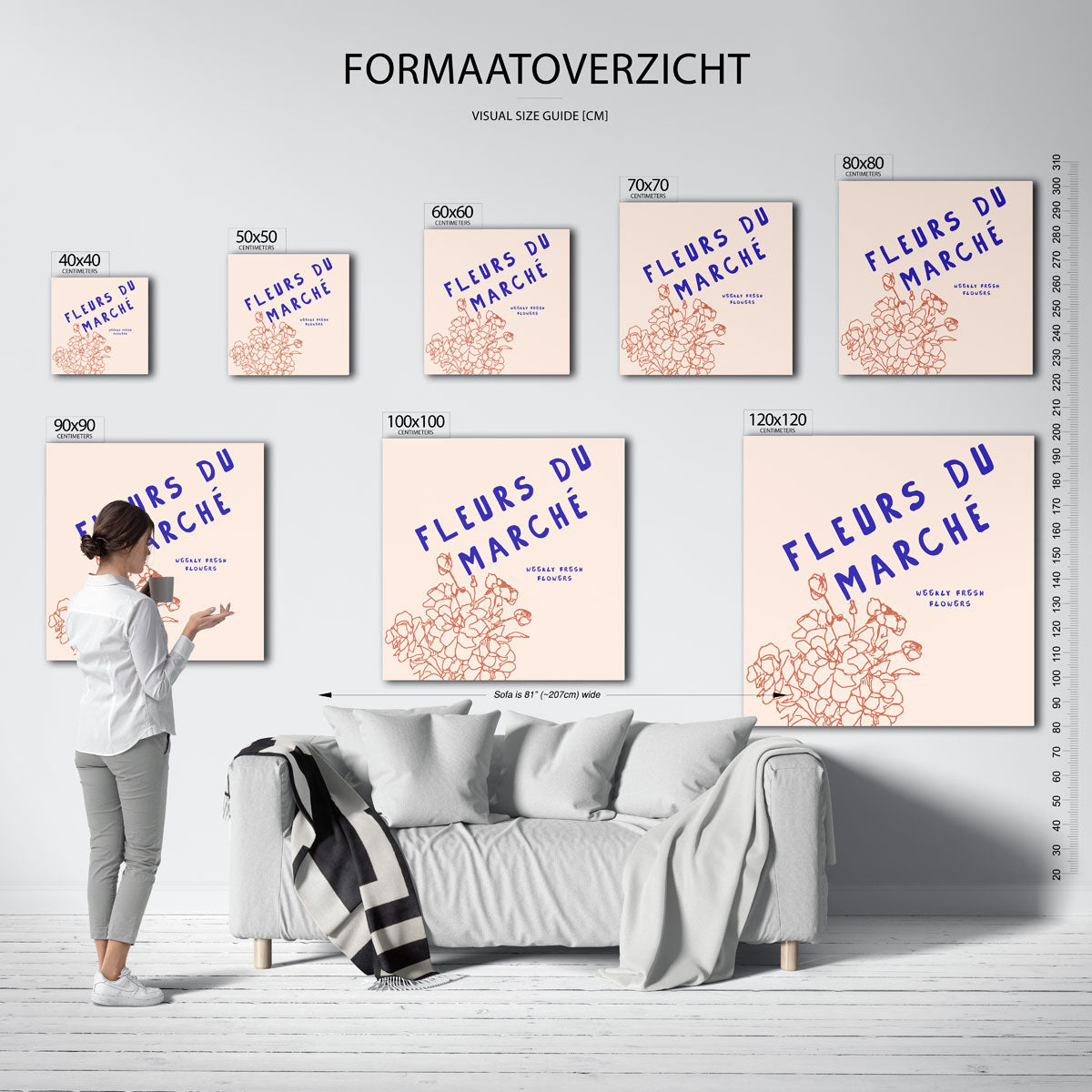 Fleurs du marché – vierkante muurposter voor keuken of eethoek
