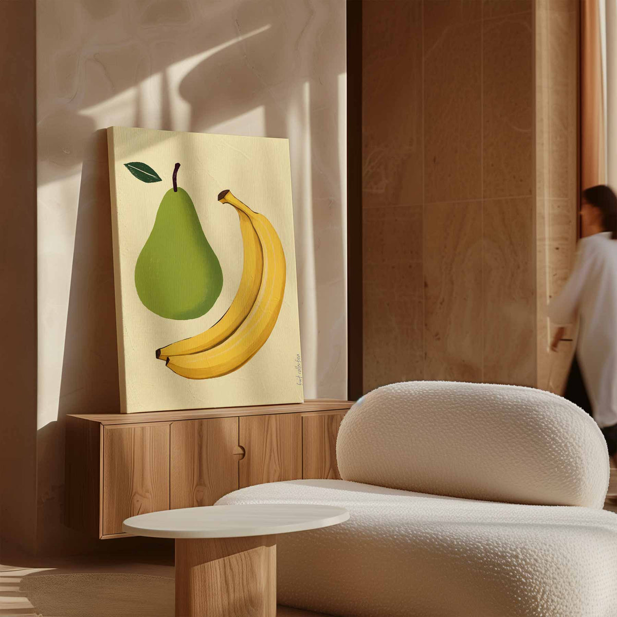 Speelse Perens en Bananen Illustratie – staand kunstwerk voor modern interieur