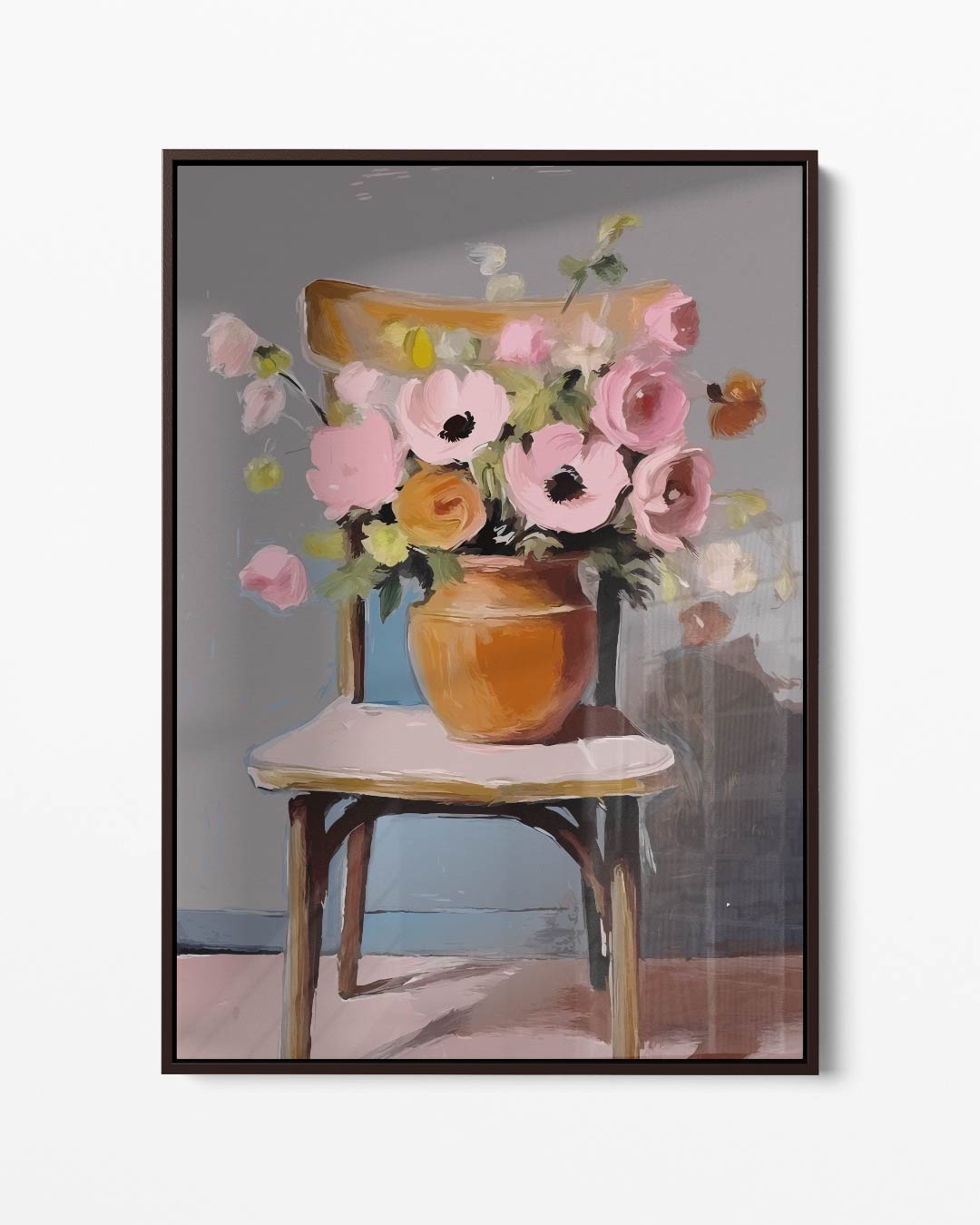 Bloemenpracht op Stoel – portret kunstwerk als wanddecoratie