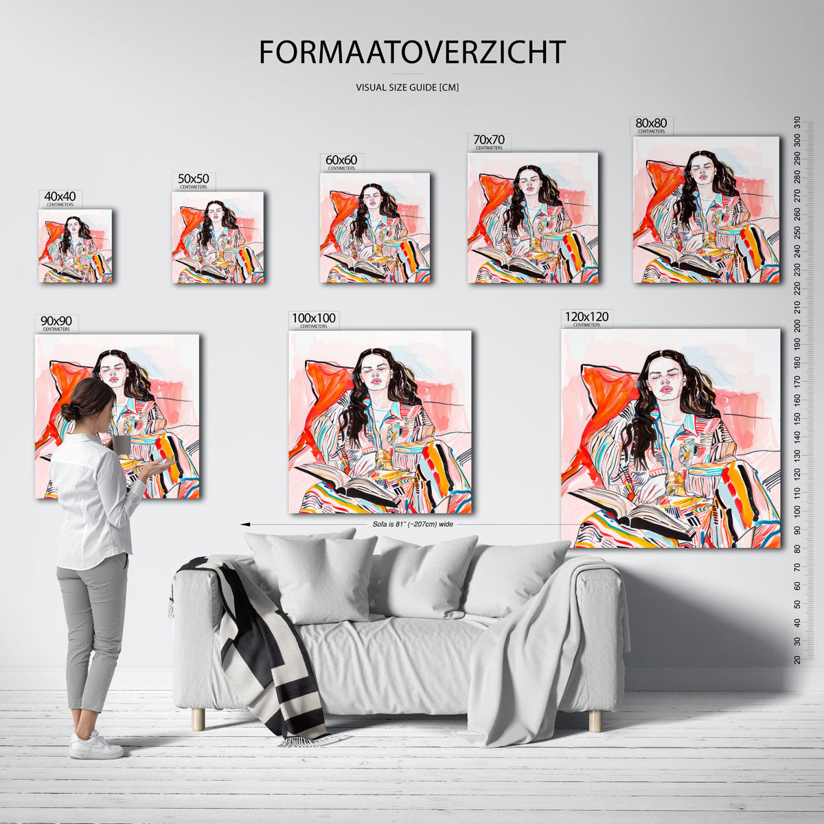 Vrouw met boek – vierkante muurposter met vrouwelijk portret