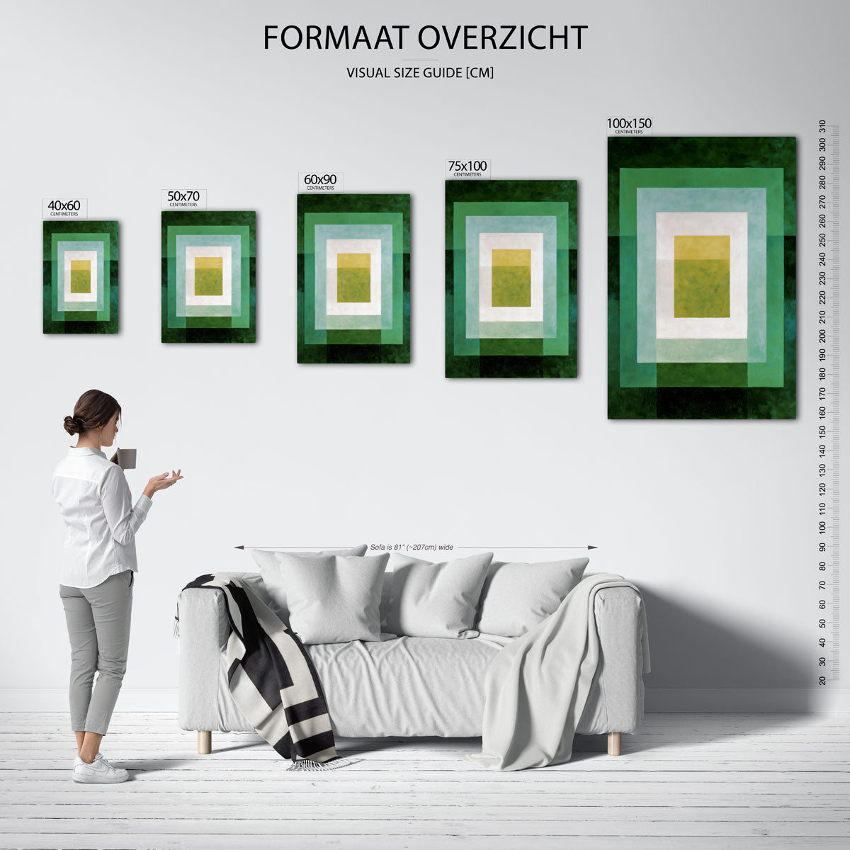 Gelaagde vierkanten – staand wanddecoratie kunstwerk