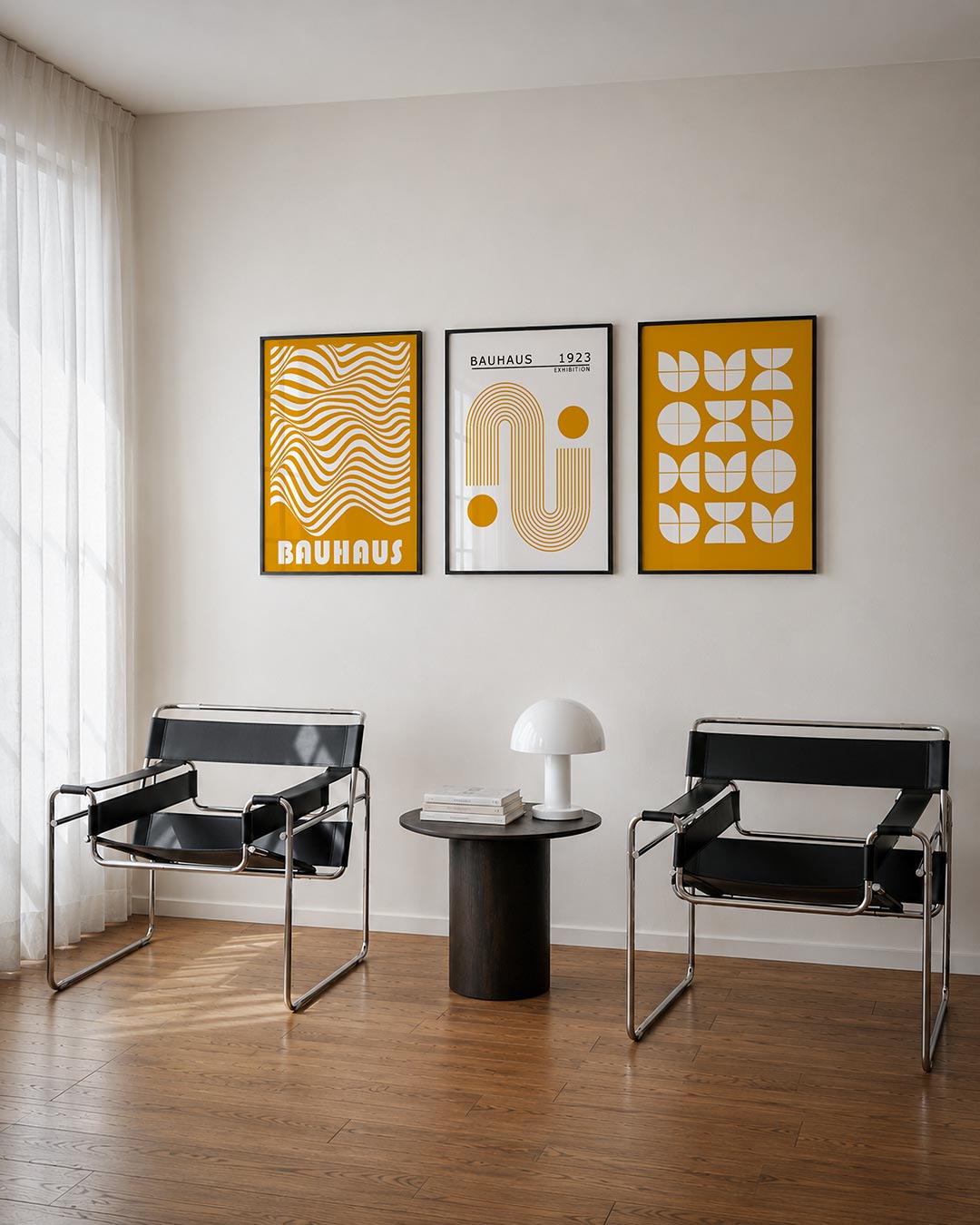 Golvend lijnenspel posterset – derde productweergave – deze posterset in drie delen toont een dynamisch spel van golvende