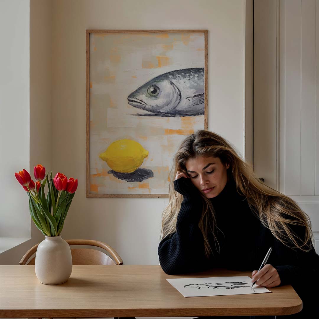 Stijlvolle Vis & Citrus Wandschildering – culinaire wandkunst als portret poster