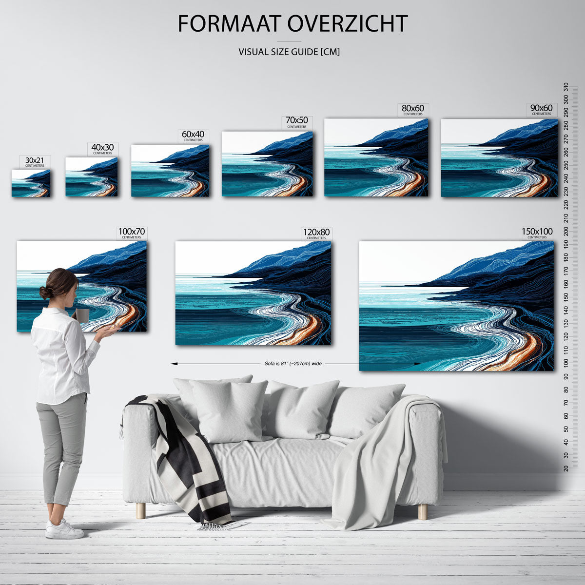 Golvende kustlijn – liggende muurposter met abstracte vormen