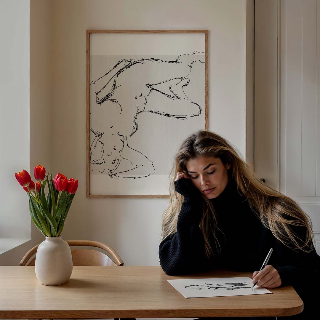 Kunstzinnige Vrouwelijke Contouren – lijntekening poster in staand formaat
