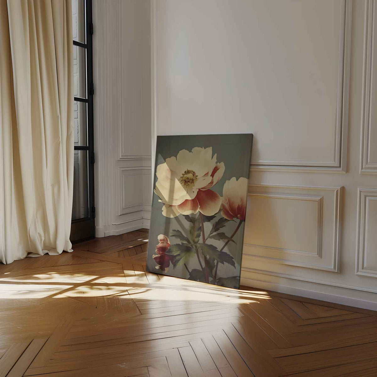 Tijdloze Pioenroos Elegantie – canvas wanddecoratie in portret formaat