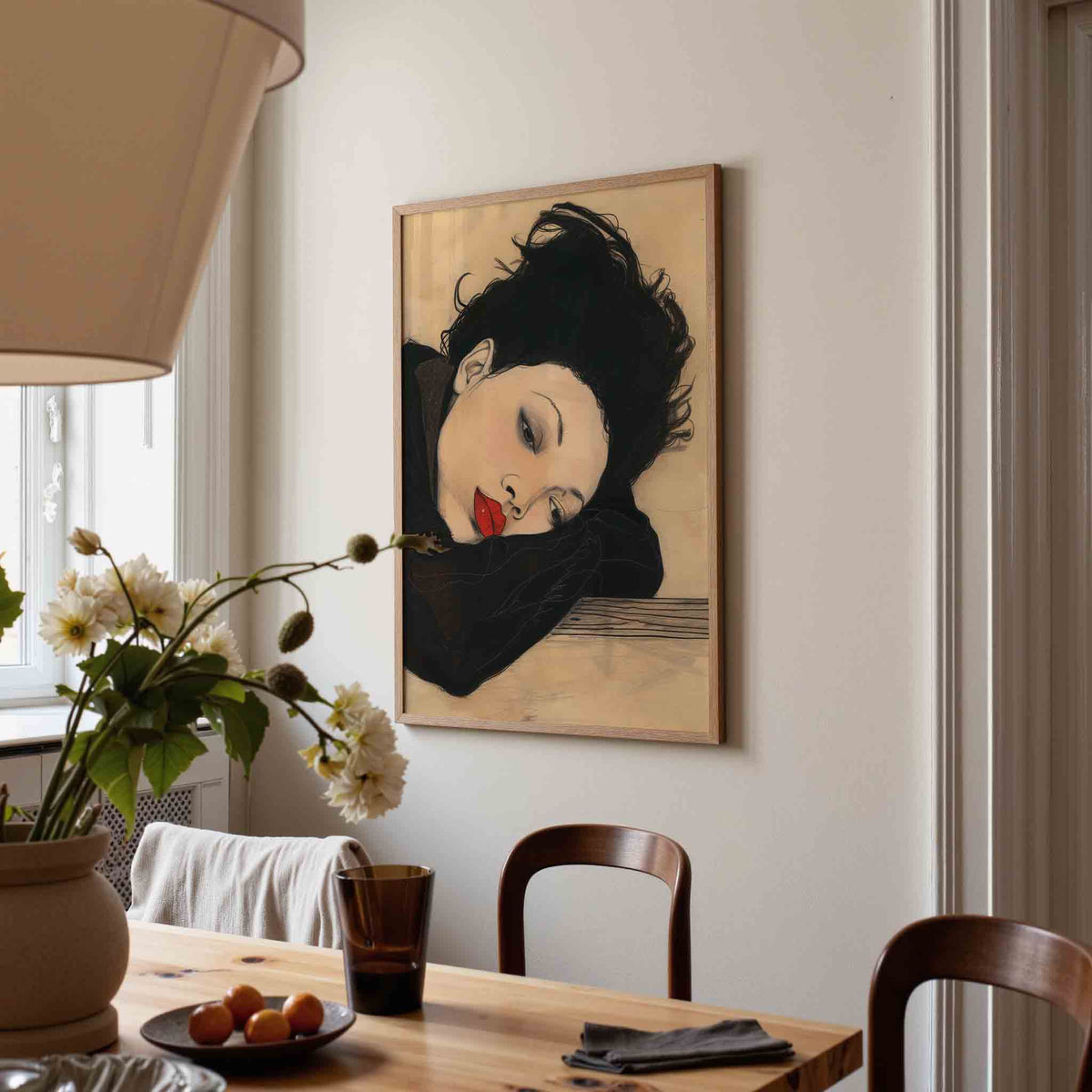 Vrouw met rode lippen – eigentijdse illustratie poster in staand formaat