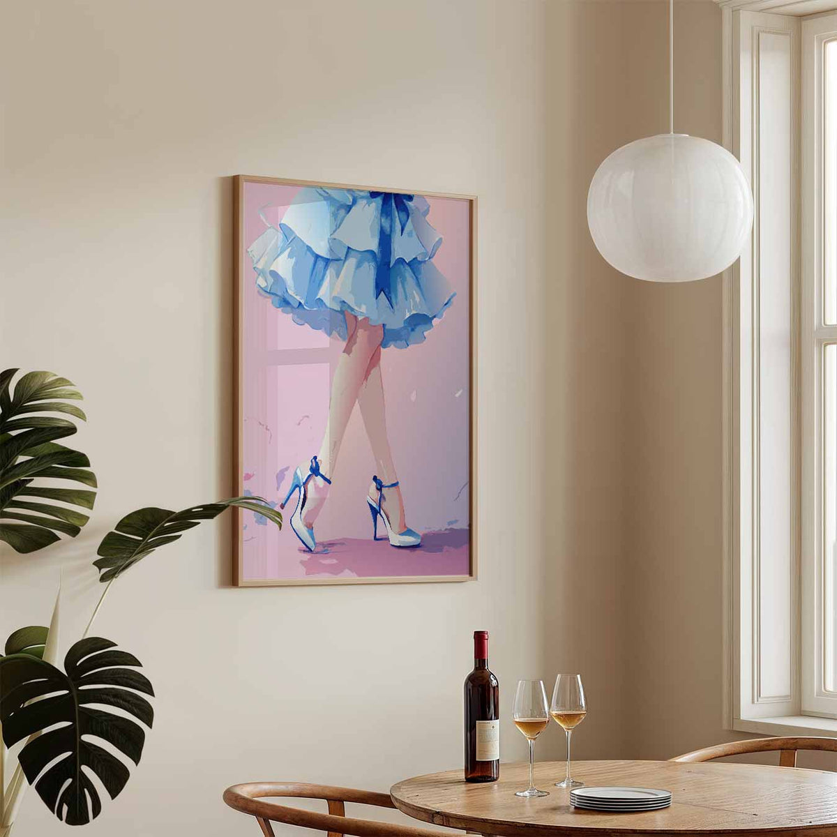 Betoverende Blauwe Jurk – zomerse wandkunst als portret poster