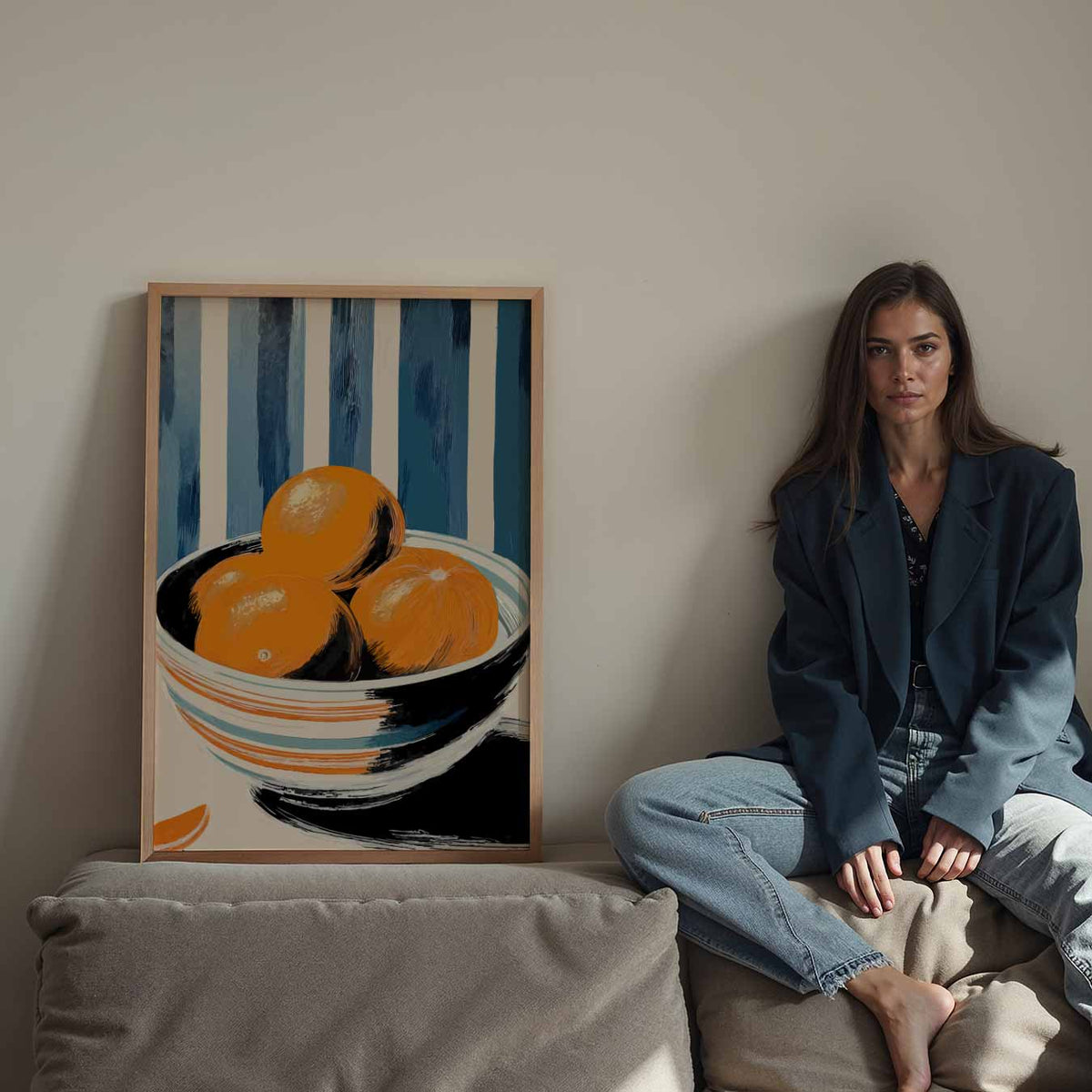 Citrusfrisse Sinaasappelkom – Streetart wandkunst als portret poster