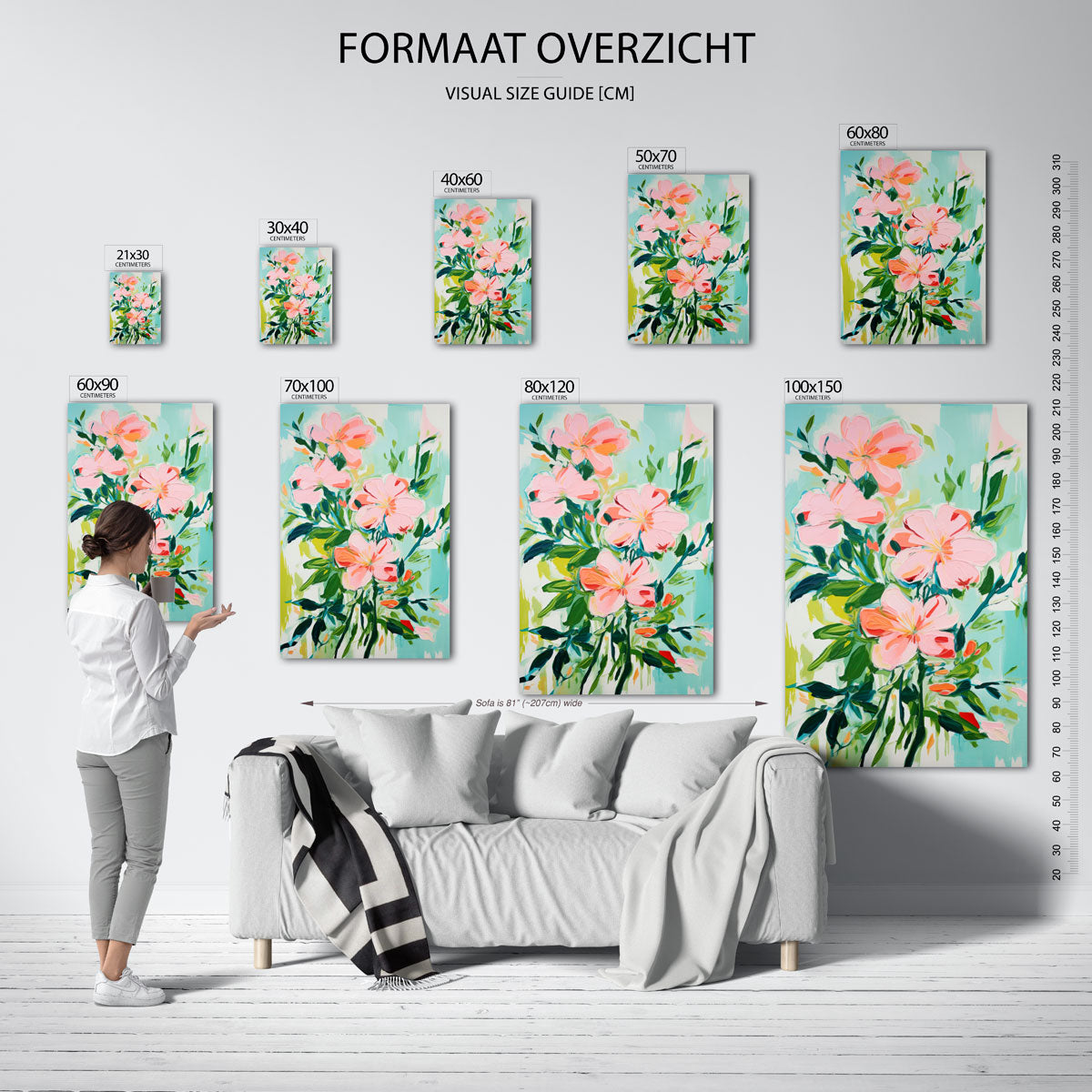 Bloemen en bladeren – staande muurposter met kleurrijke illustratie