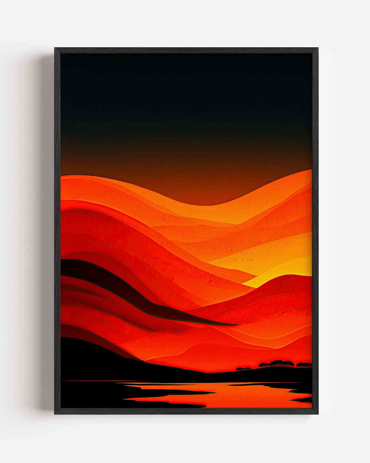 Golvende rode en oranje heuvels – abstracte portret poster als wanddecoratie