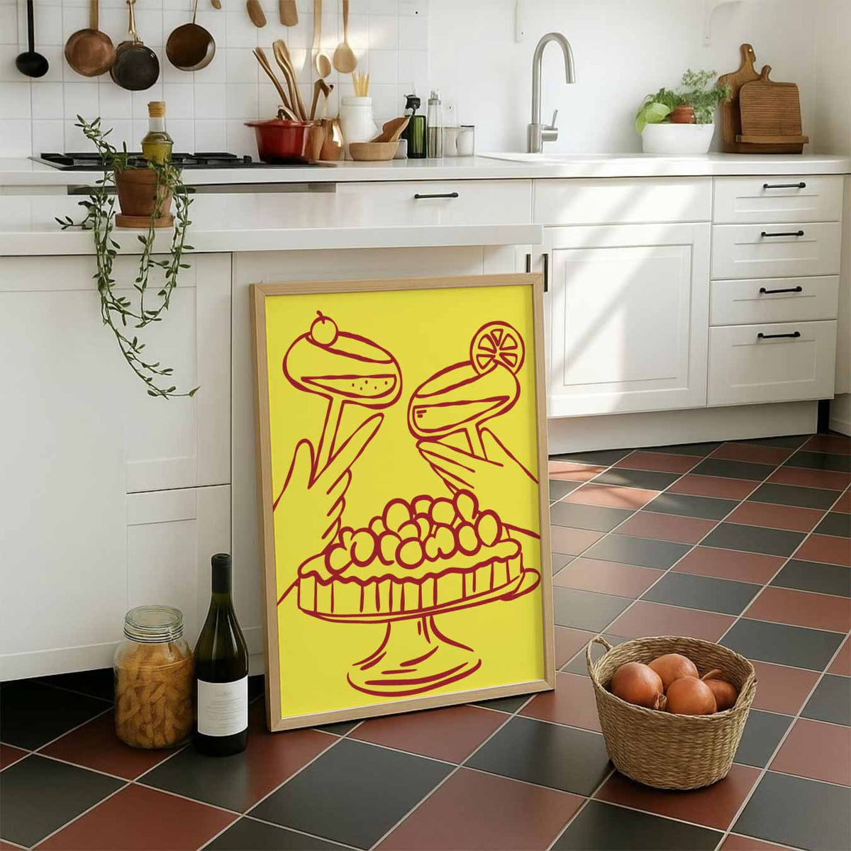 Feestelijke Cocktail & Taart Illustratie – staande muurposter voor keuken of eethoek