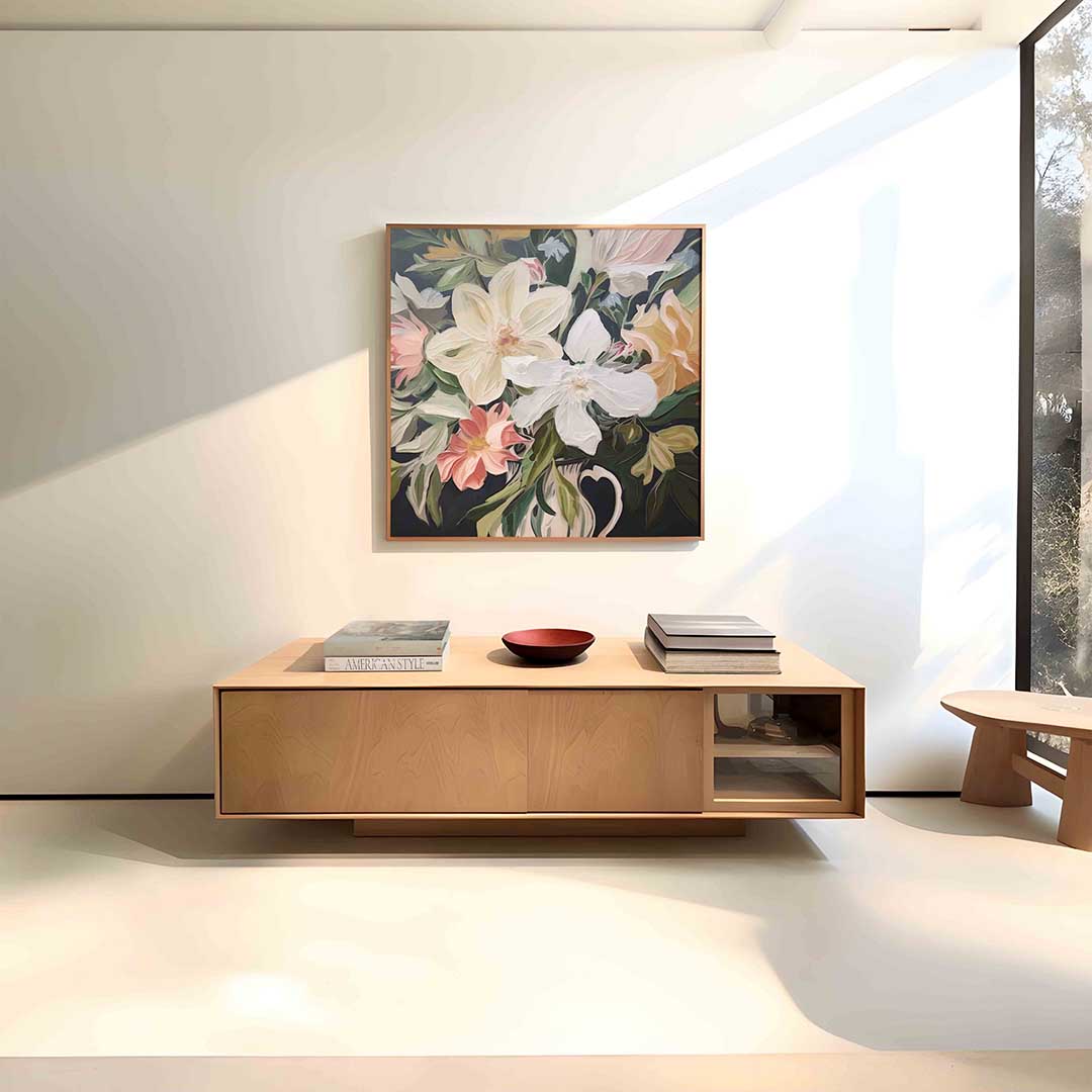 Bloemen in vaas – vierkante bloemen wanddecoratie van WallArtistic