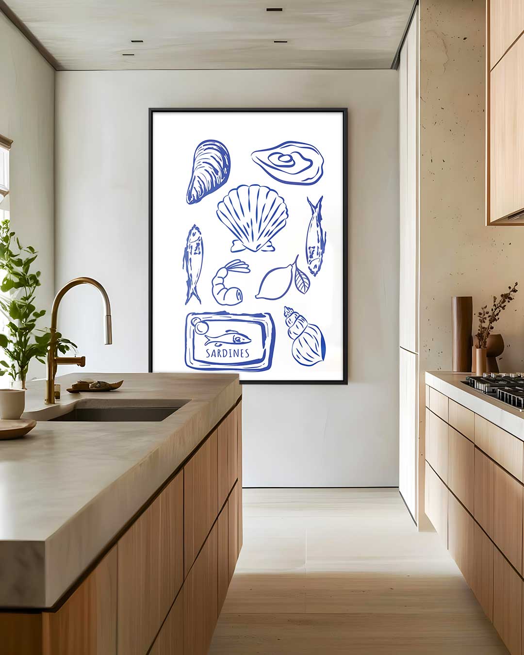 Maritieme Blauwe Schetsen – staand kunstwerk voor modern interieur