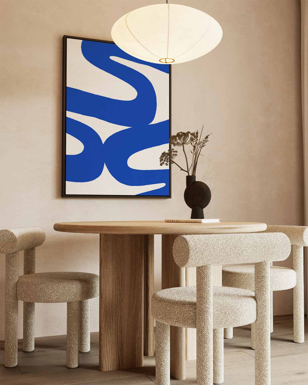 Dans van de Blauwe Lijnen – kunstwerk met zwarte baklijst