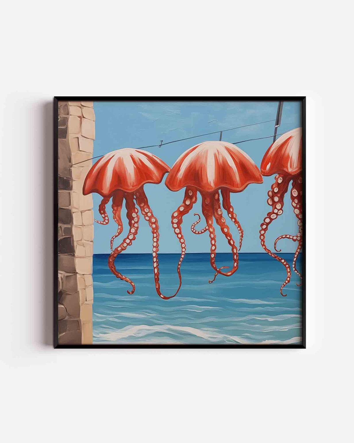 Rode kwallen boven zee – keuken vierkante poster als wanddecoratie