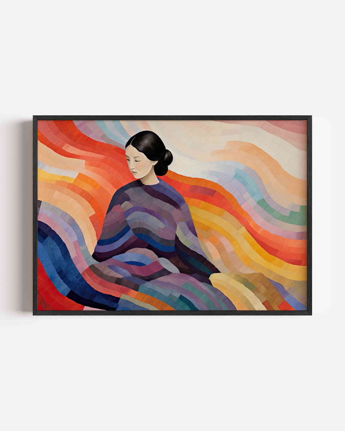 Vrouw met kleurrijke golven – hedendaagse illustratie poster in landscape formaat