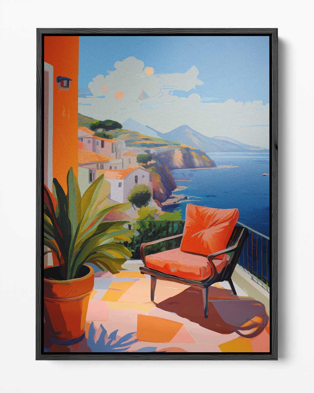 Zonnige Veranda aan Zee – portret kunstwerk als wanddecoratie