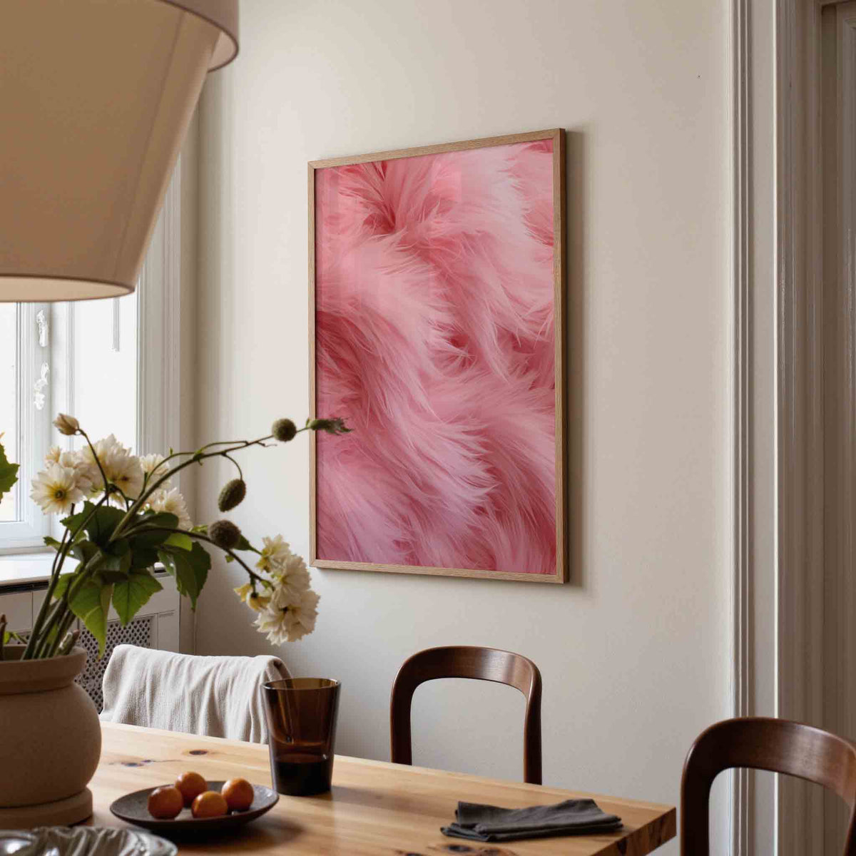 Roze pluizige textuur – kunst en design poster in portret formaat