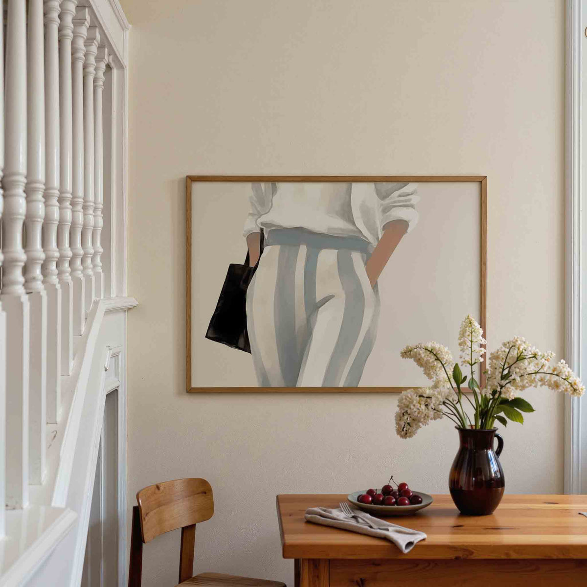 Modefiguur met tas – liggende illustratie poster als wanddecoratie