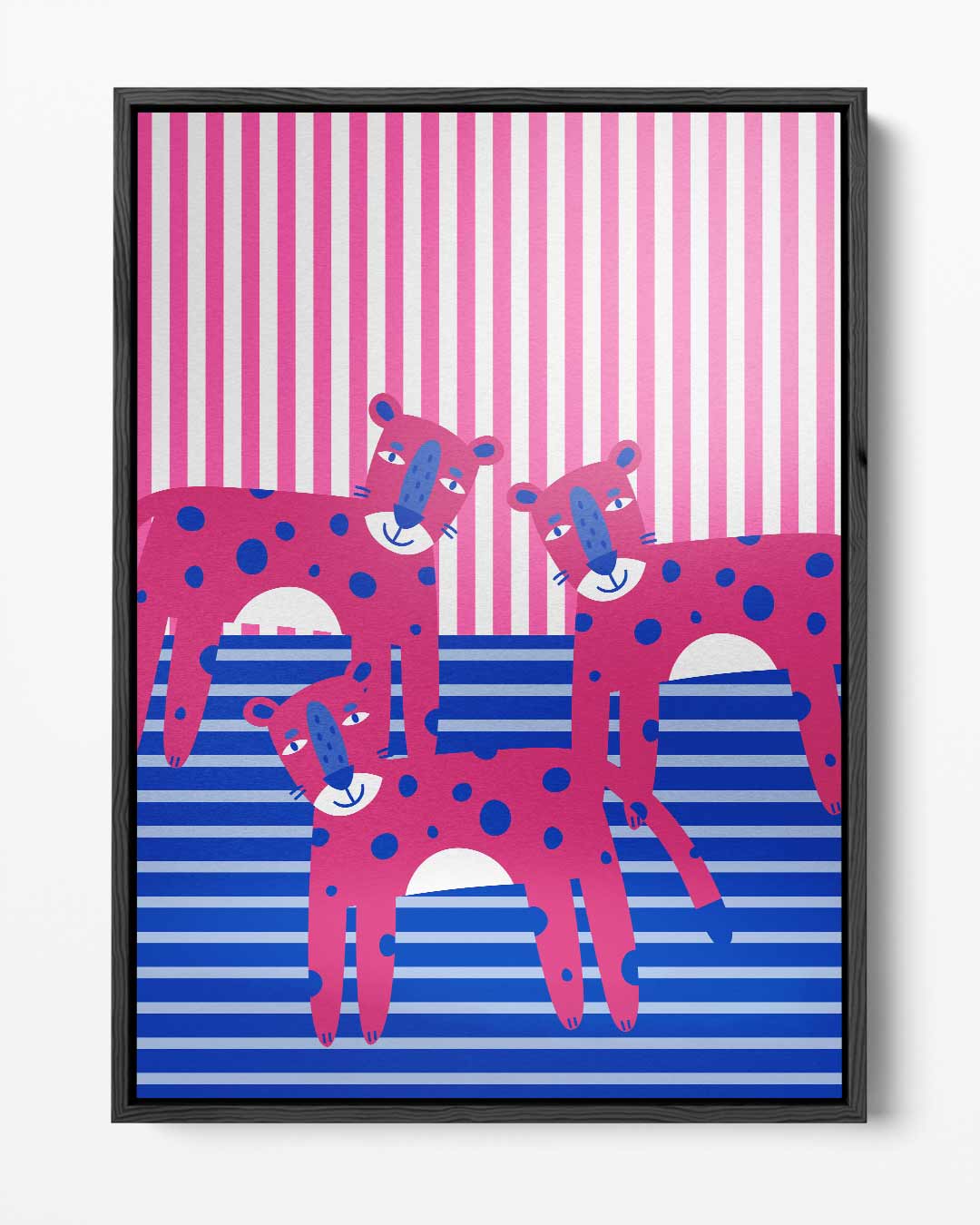 Vrolijke Roze Luipaarden – portret kunstwerk als wanddecoratie
