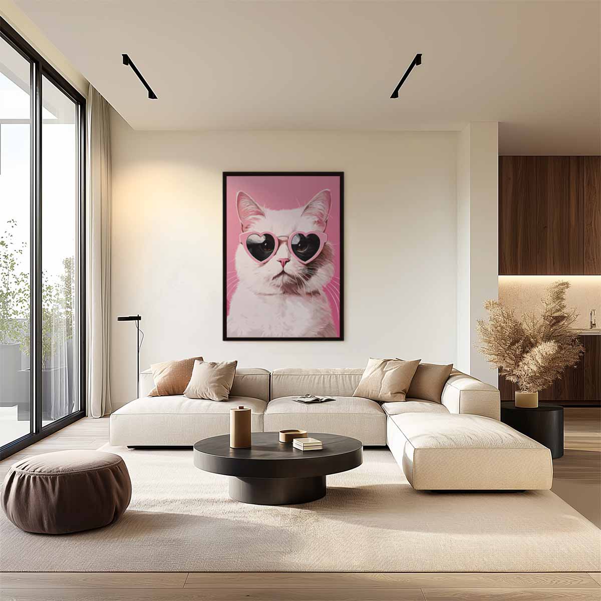 Coole Kat met Hartjesbril – staand kunstwerk voor modern interieur