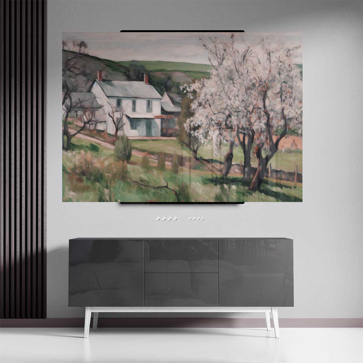 Lentehuis met Bloesem – canvas kunstwerk als wanddecoratie