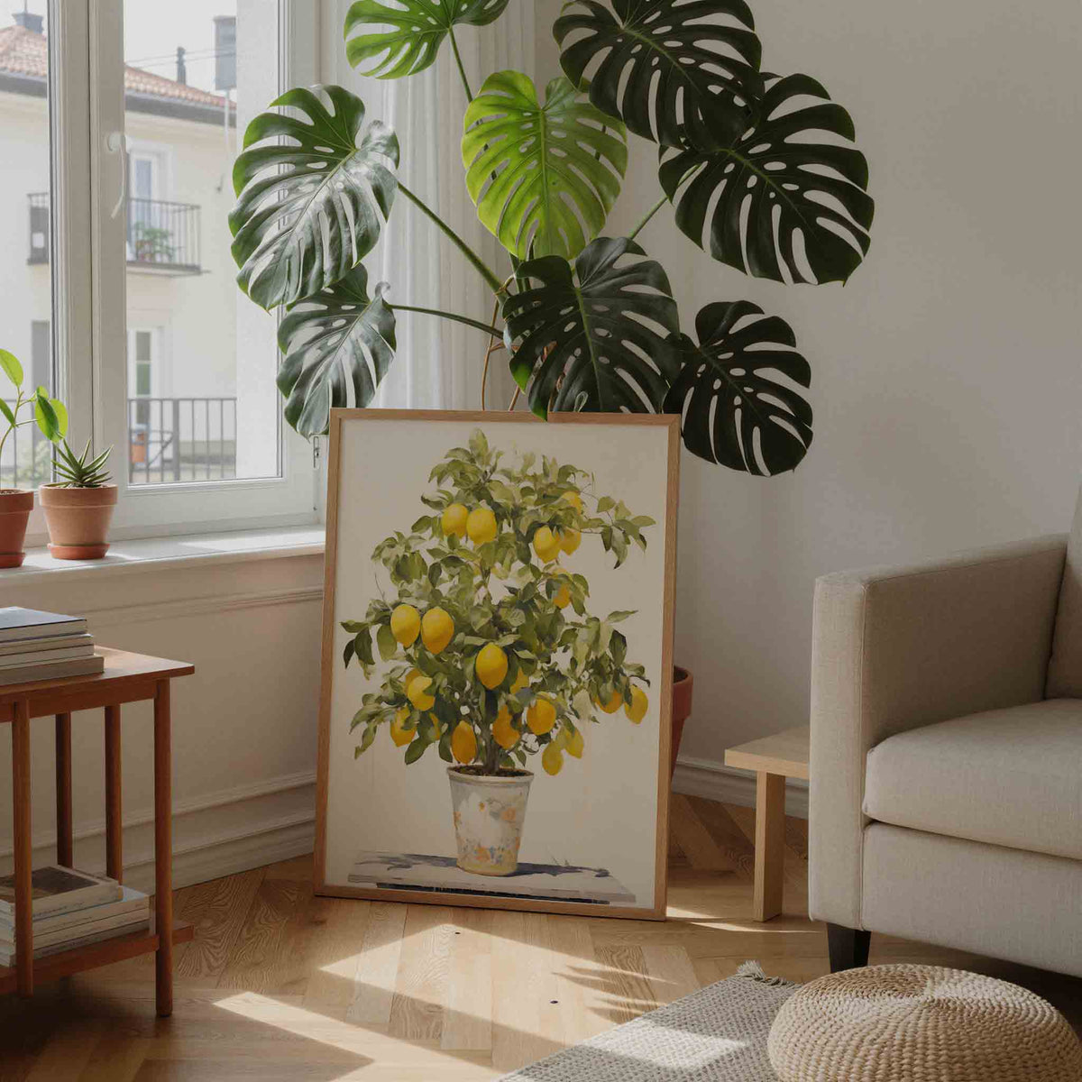 Citroenboom in pot – staande botanische wanddecoratie van WallArtistic