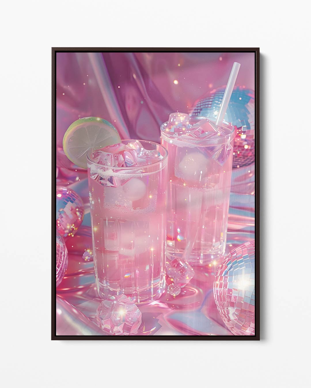 Sprankelende Roze Drankjes – portret kunstwerk als wanddecoratie