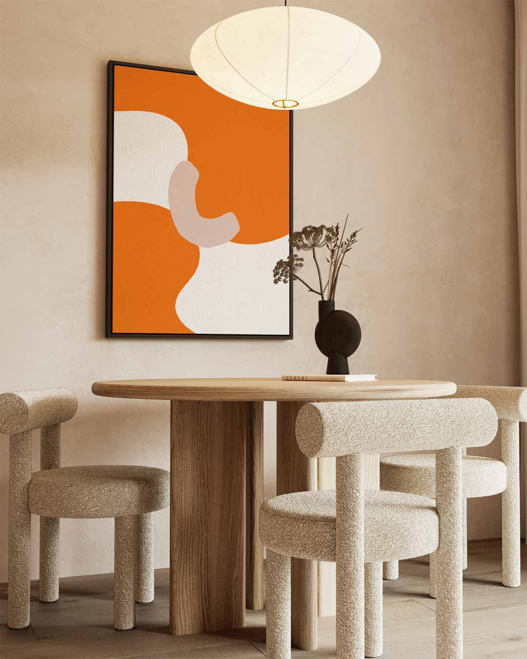 Speelse Oranje Golven – kunstwerk met zwarte baklijst