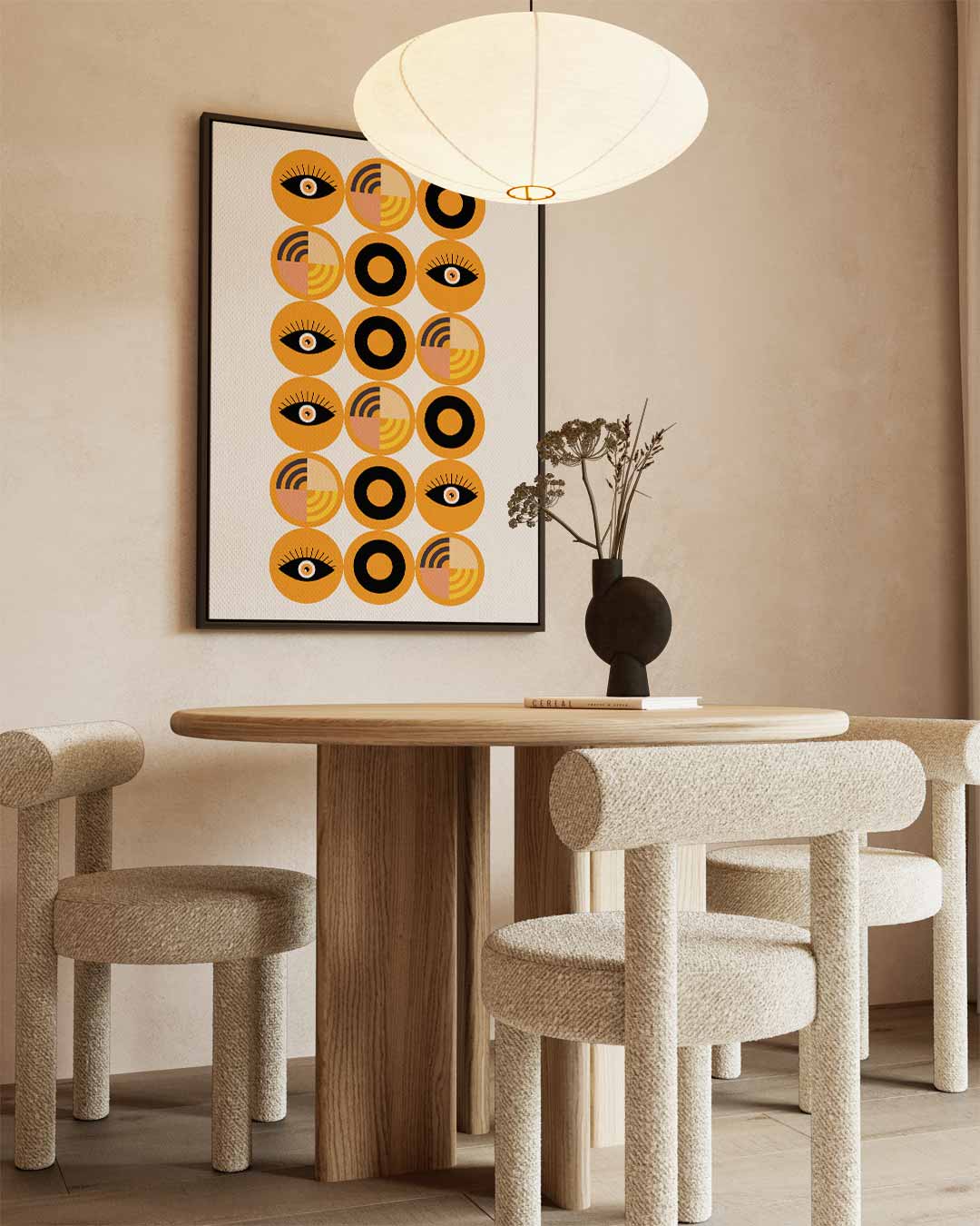 Retro Oogpatroon Kunstwerk – kunstwerk met zwarte baklijst
