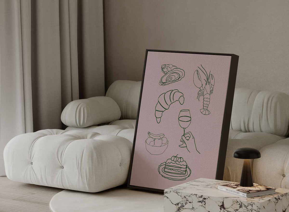 Culinaire Illustratie op Roze – plexiglas wanddecoratie in portret formaat
