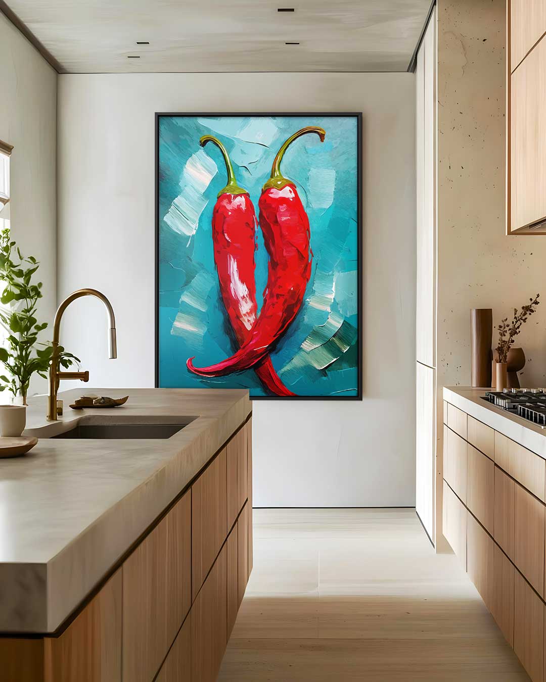 Pittige Paprikaduo – staand kunstwerk voor modern interieur