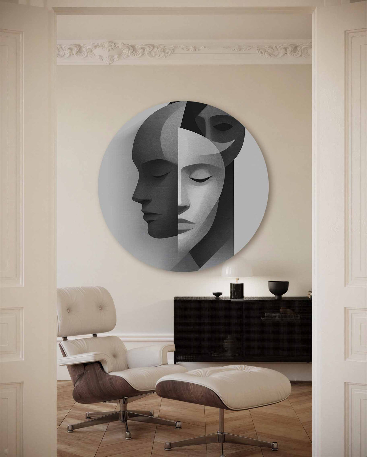 Abstracte gezichten – moderne abstracte muurcirkel voor aan de muur