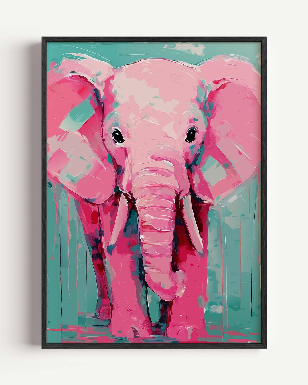 Kleurrijke Roze Olifant – dieren portret poster als wanddecoratie