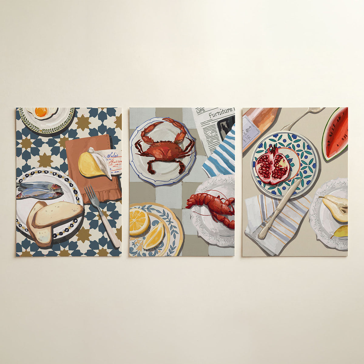 Ontbijtpatroon driedelige posterset in interieur