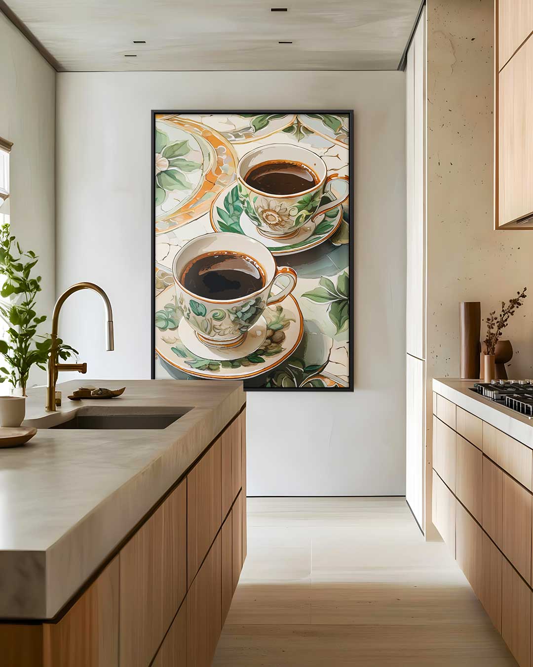 Zomers Koffieservies Schilderij – staand kunstwerk voor modern interieur