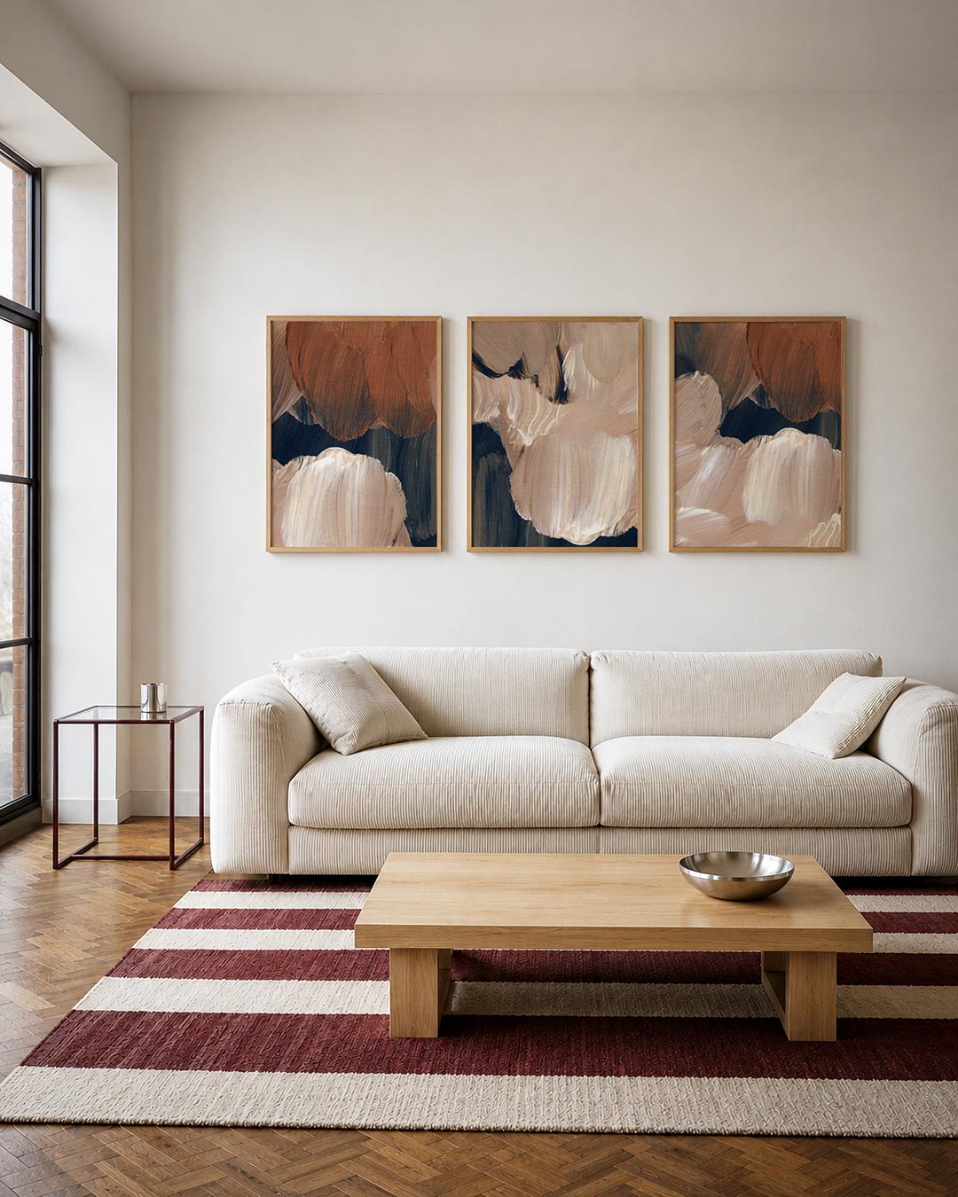 Kleurvlakken en textuur driedelige posterset – deze posterset in drie delen toont een vloeiend samenspel