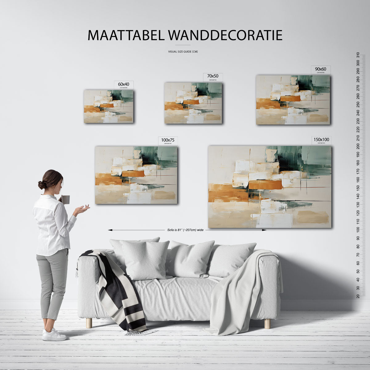 Geometrische kleurencompositie – Beige – moderne liggende wandkunst