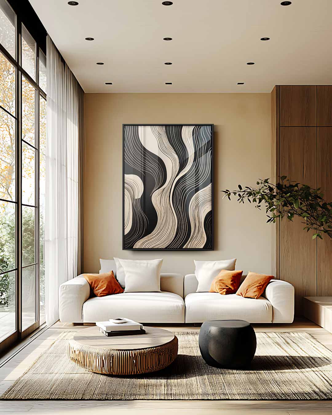 Golvende Elegantie – staande wandkunst voor woonkamer of interieur