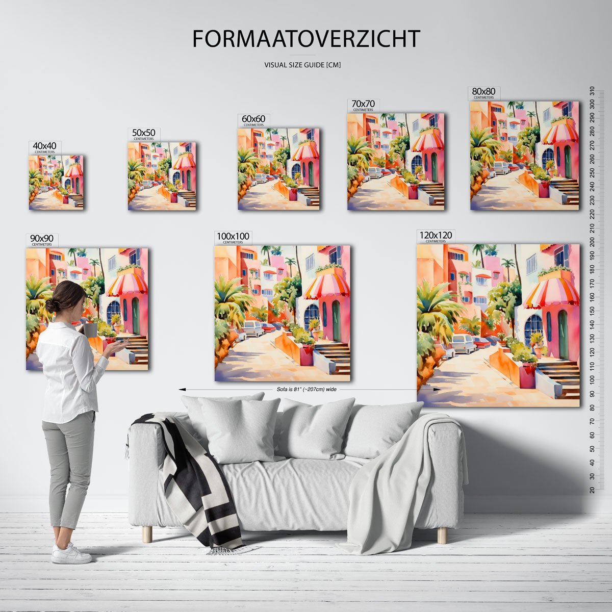 Zonnige straat met palmbomen – vierkante muurposter voor keuken of eethoek